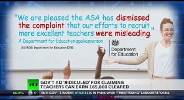 Teachers 'can't watch' ad claiming they earn £65,000