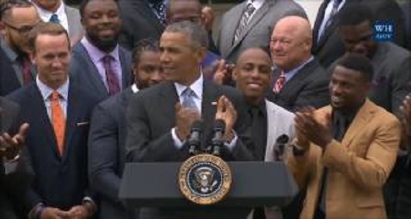 Barack Obama hosts Broncos at White House